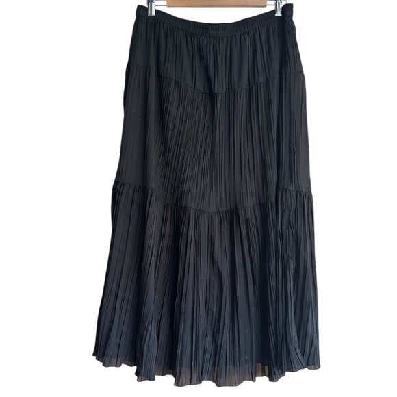 Vintage Black Pleated Tiered Maxi Skirt Women’s L Sheer Lined Witchy Whimsigoth - Picture 1 of 6
